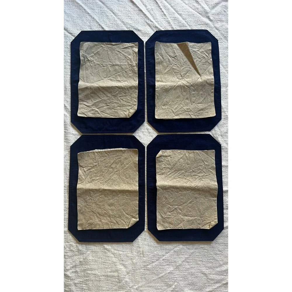 Vtg Set of 4 Navy Beige Placemat Tableware Table Setting 8-Pieces Kitchen Rustic